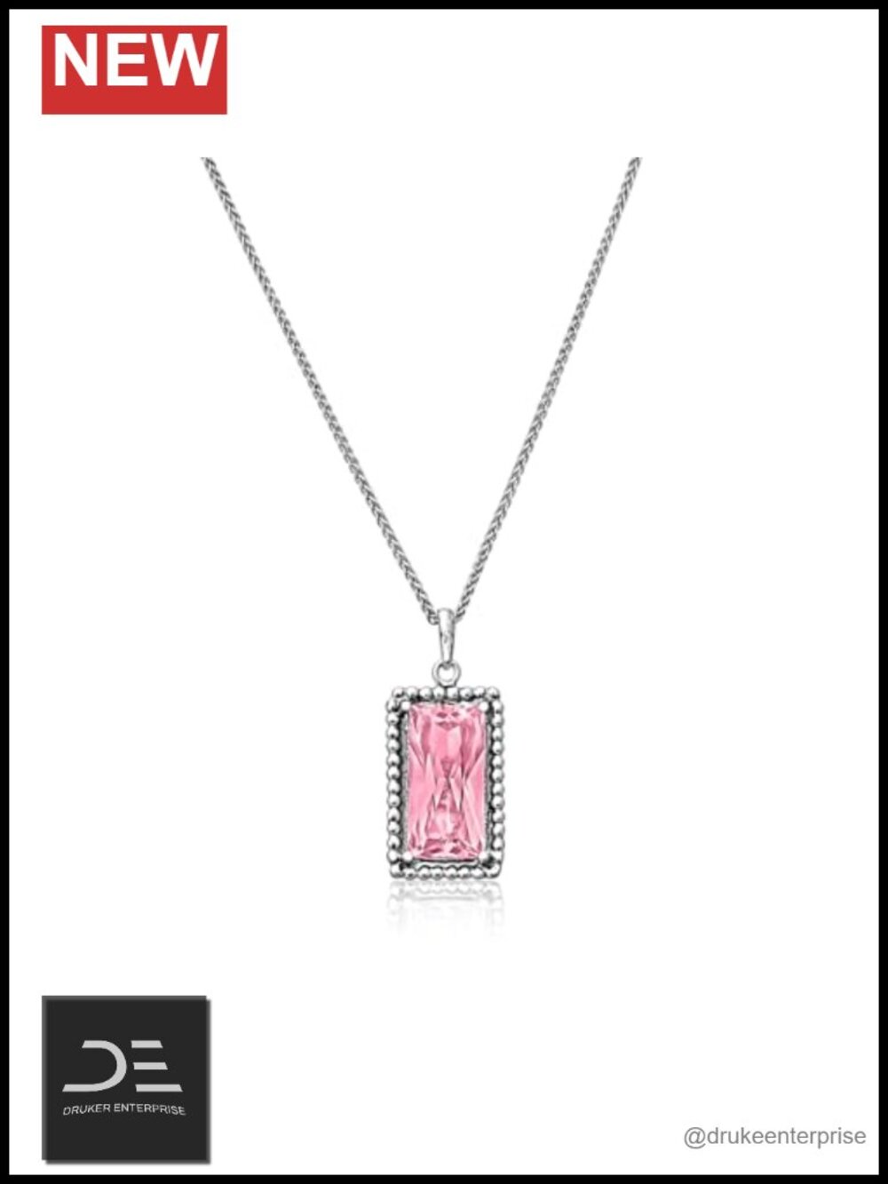 Sterling Silver Cubic Zirconia Pendant Necklace - Baguette Cut 18" Wheat Chain
